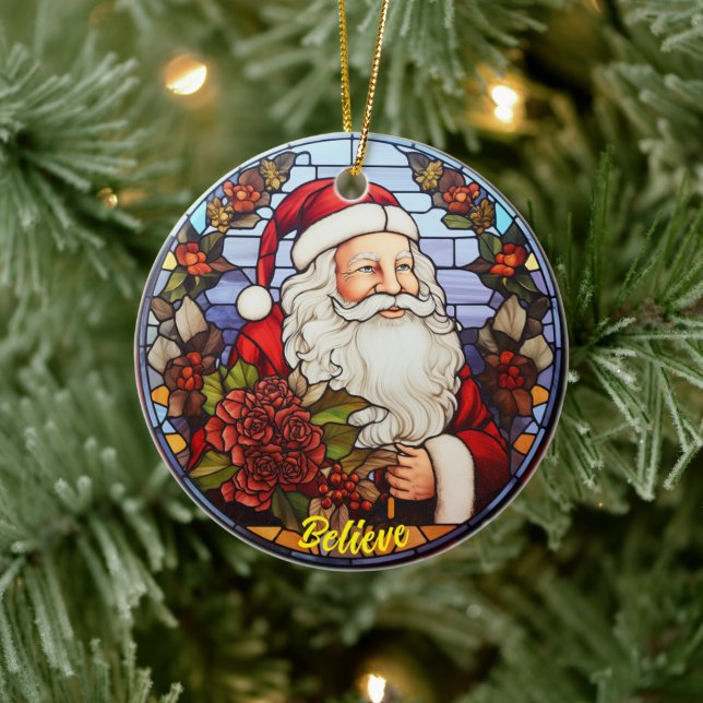 Personalized Believe Santa Church Ornament - Glass (Tree)