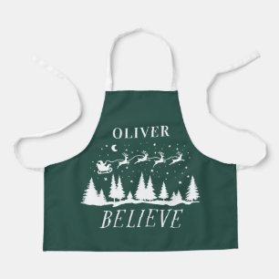 Personalized Believe Santa Sleigh Christmas match Apron