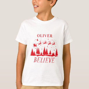 Personalized Believe Santa Sleigh Christmas match T-Shirt