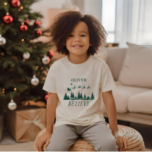 Personalized Believe Santa Sleigh Christmas match T-Shirt