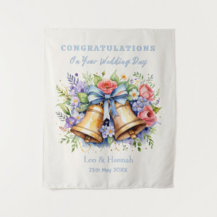 Personalized Bells Flowers Congratulations Wedding Tapestry
