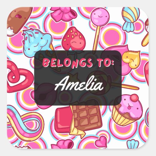 Personalized BELONGS TO Kawaii Sweets Sticker
