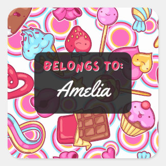 Personalized BELONGS TO Kawaii Sweets Sticker