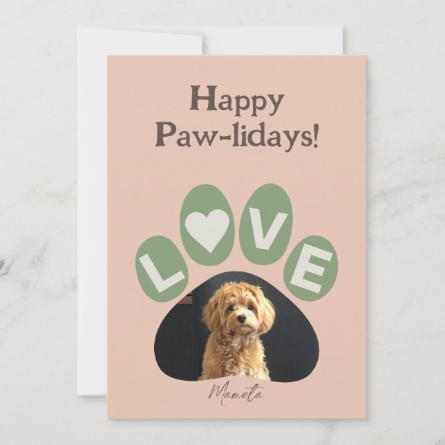 Personalized Beloved Fur Baby Paw Holiday Card (Front)