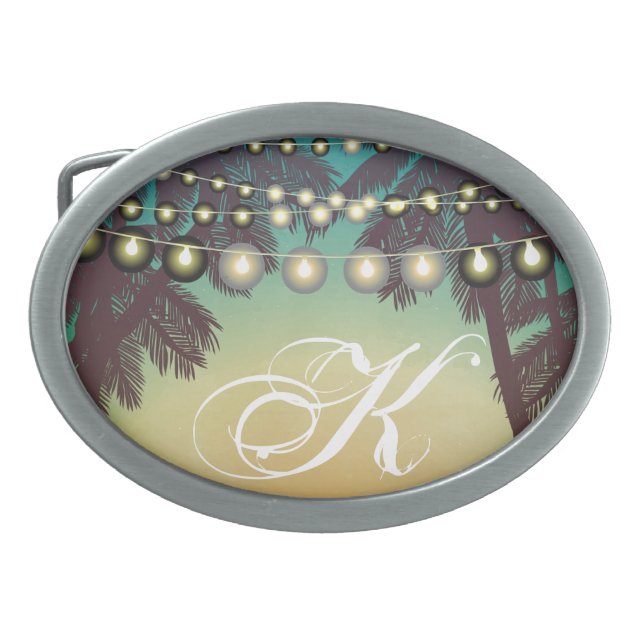 Personalized Belt Buckle Beach Sunset Palm Trees S (Front)