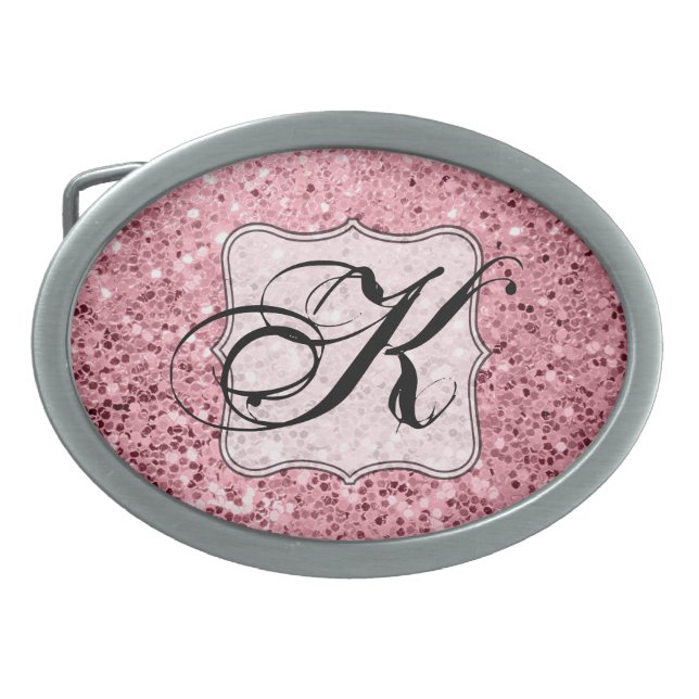 Personalized Belt Buckle Rose Gold Glitter (Front)