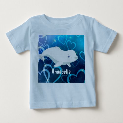 Personalized Beluga Whale and Blue Hearts Arctic Baby T_Shirt