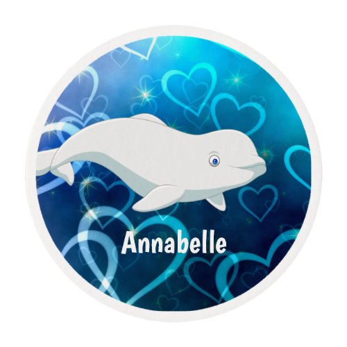 Personalized Beluga Whale and Blue Hearts Arctic Edible Frosting Rounds