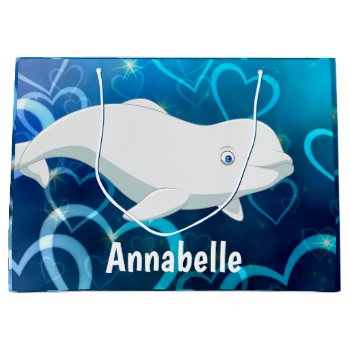 Personalized Beluga Whale And Blue Hearts Arctic Large Gift Bag by StuffByAbby at Zazzle