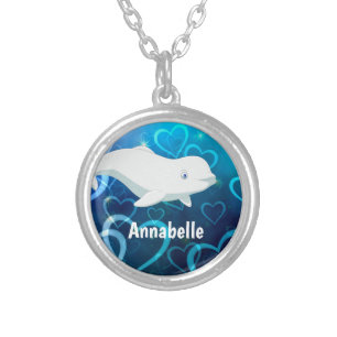 Personalized Beluga Whale and Blue Hearts Arctic Silver Plated Necklace