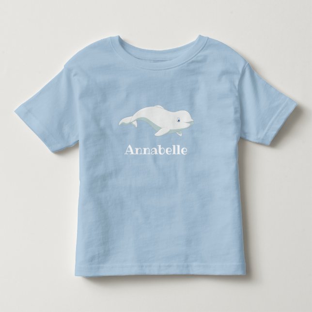 Personalized Beluga Whale and Blue Hearts Arctic Toddler T-shirt (Front)