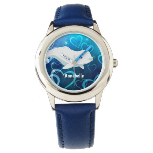 Personalized Beluga Whale and Blue Hearts Arctic Watch