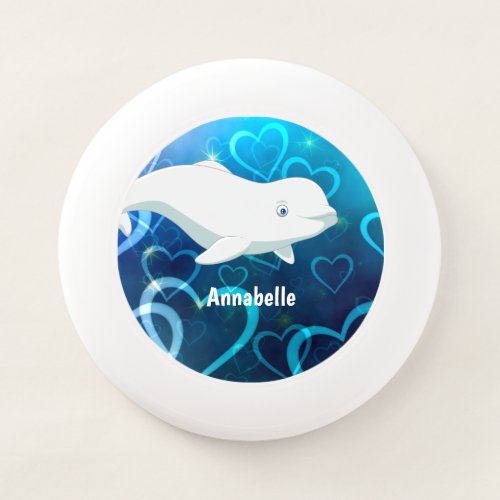 Personalized Beluga Whale and Blue Hearts Arctic Wham_O Frisbee