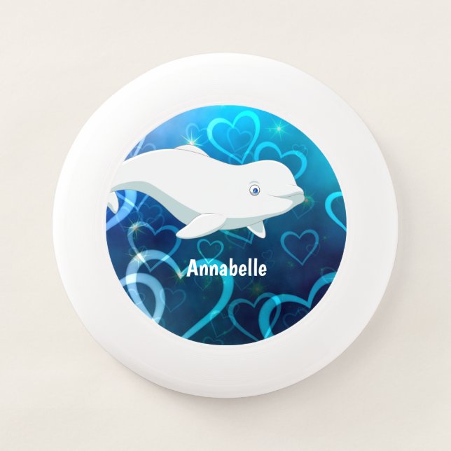 Personalized Beluga Whale and Blue Hearts Arctic Wham-O Frisbee (Front)