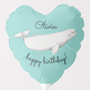 Personalized Beluga Whale Birthday Heart Shaped  Balloon