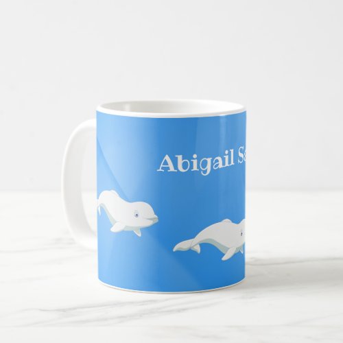 Personalized Beluga Whale Blue and White Ocean Coffee Mug