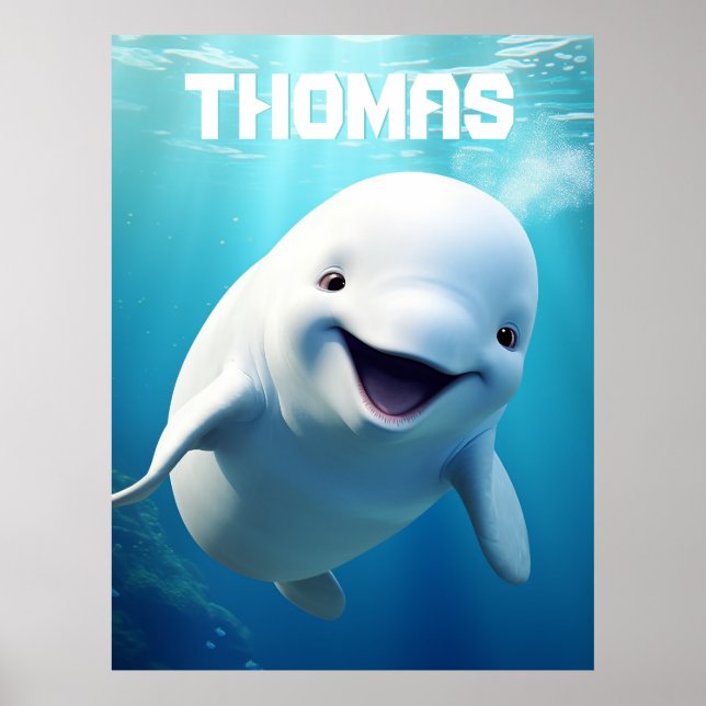 Personalized Beluga Whale Blue Green Arctic Ocean  Poster (Front)