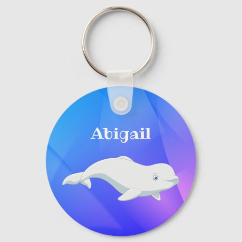 Personalized Beluga Whale Blue Pink Arctic Ocean Keychain