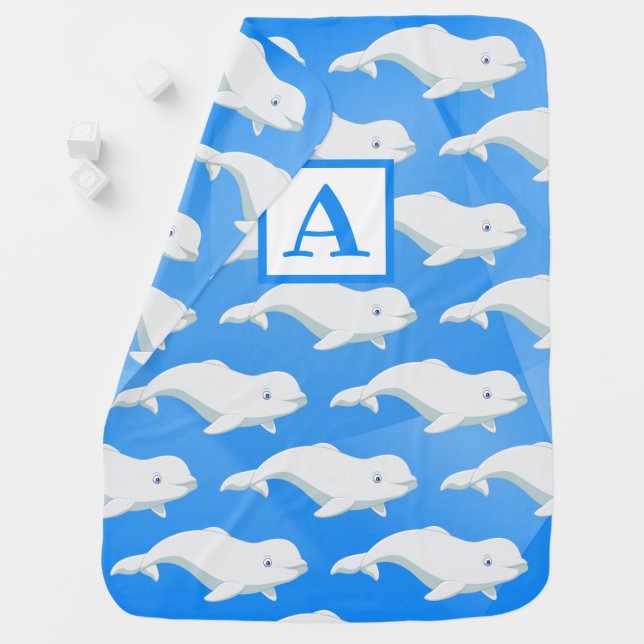 Personalized Beluga Whale Blue, White Arctic Ocean Baby Blanket (In Situ)