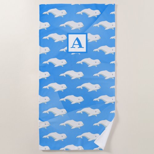 Personalized Beluga Whale Blue White Arctic Ocean Beach Towel