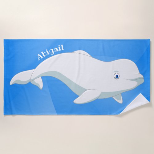 Personalized Beluga Whale Blue White Arctic Ocean Beach Towel