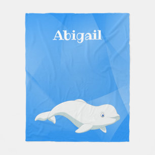 Personalized Beluga Whale Blue, White Arctic Ocean Fleece Blanket
