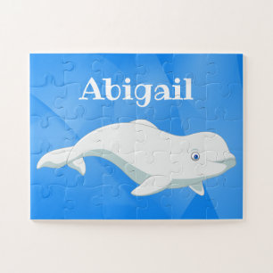 Personalized Beluga Whale Blue, White Arctic Ocean Jigsaw Puzzle