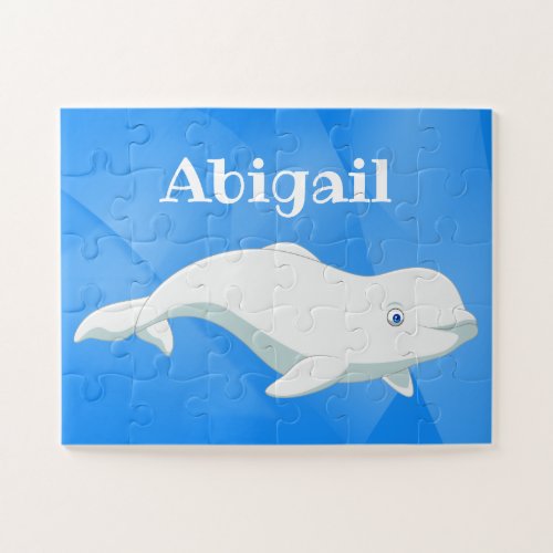 Personalized Beluga Whale Blue White Arctic Ocean Jigsaw Puzzle