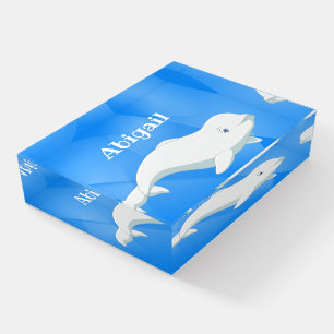 Personalized Beluga Whale Blue, White Arctic Ocean Paperweight