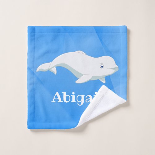 Personalized Beluga Whale Blue White Arctic Ocean Wash Cloth