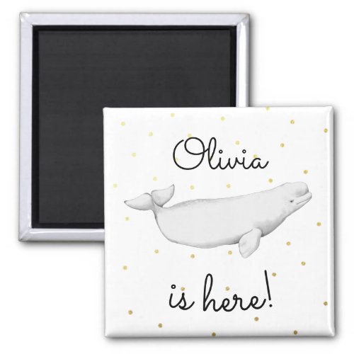 Personalized Beluga Whale New Baby Shower Magnet