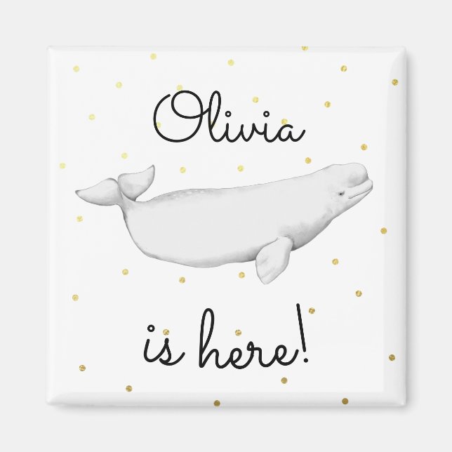 Personalized Beluga Whale New Baby Shower Magnet (Front)