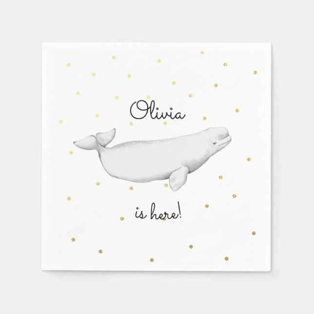 Personalized Beluga Whale New Baby Shower  Napkins (Front)