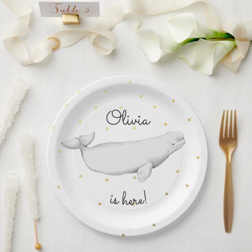 Personalized Beluga Whale New Baby Shower Paper Plates