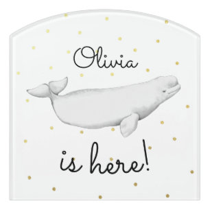 Personalized Beluga Whale Newborn Baby Child Door Sign