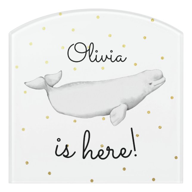 Personalized Beluga Whale Newborn Baby Child Door Sign (Contour Front)