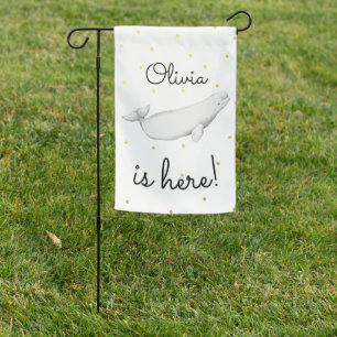 Personalized Beluga Whale Newborn Baby Shower  Garden Flag