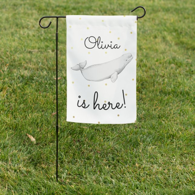 Personalized Beluga Whale Newborn Baby Shower  Garden Flag (In SItu)