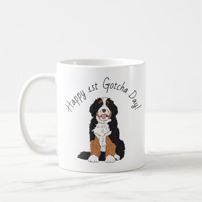 Personalized Bernedoodle 1st Gotcha Day Photo Coffee Mug (Left)