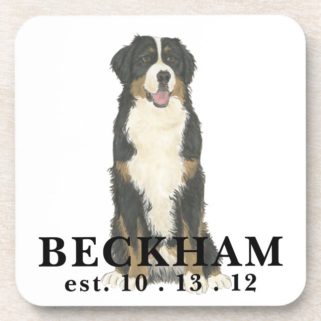 Personalized Bernedoodle Beverage Coaster (Front)