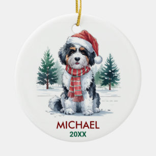 Personalized Bernedoodle Dog Christmas Ceramic Ornament