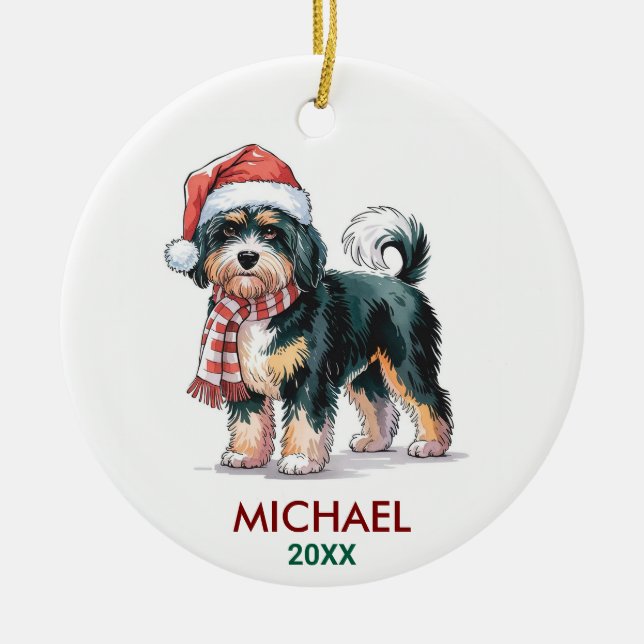 Personalized Bernedoodle Dog Christmas Ceramic Ornament (Front)