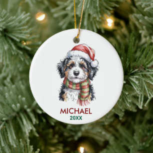 Personalized Bernedoodle Dog Christmas Ceramic Ornament