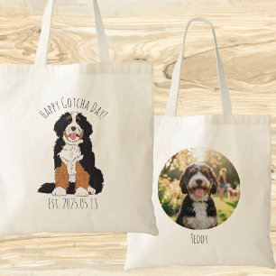 Personalized Bernedoodle Gotcha Day Photo Gift Tote Bag