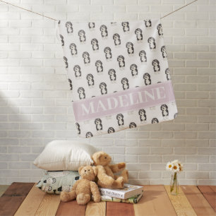 Personalized Bernedoodle Pink & White Baby Blanket