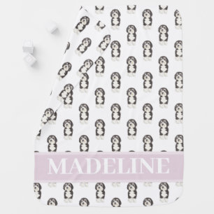 Personalized Bernedoodle Pink & White Baby Blanket
