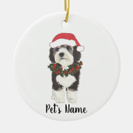 Personalized Bernedoodle Red and Green Christmas Ceramic Ornament