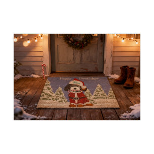 Personalized Bernedoodle Santa Dog Fiber Doormat