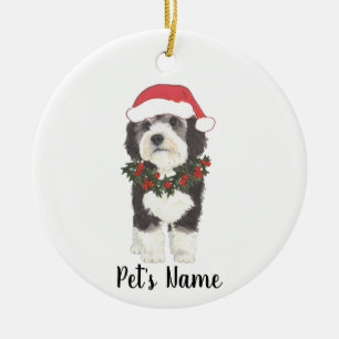 Personalized Bernedoodle Santa Hat Christmas Ceramic Ornament
