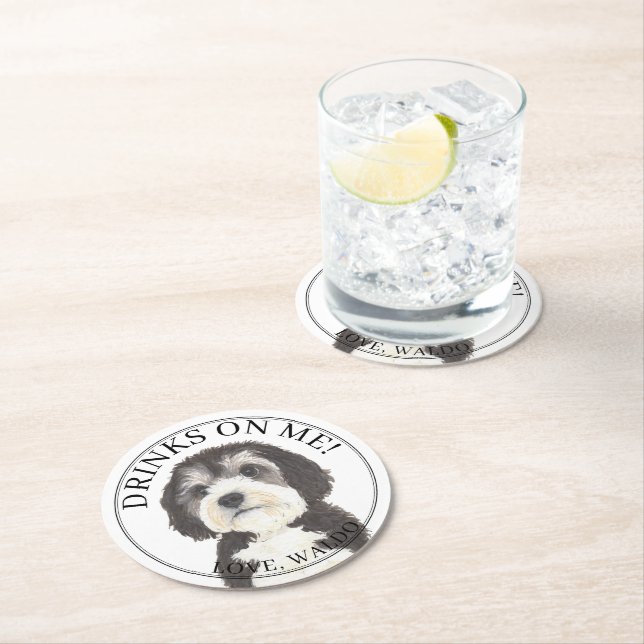 Personalized Bernedoodle Wedding Round Paper Coaster (Insitu)
